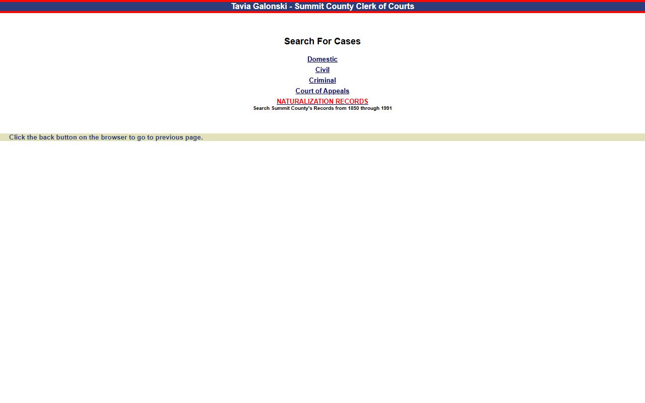 Summit County court records division selector for searching cases