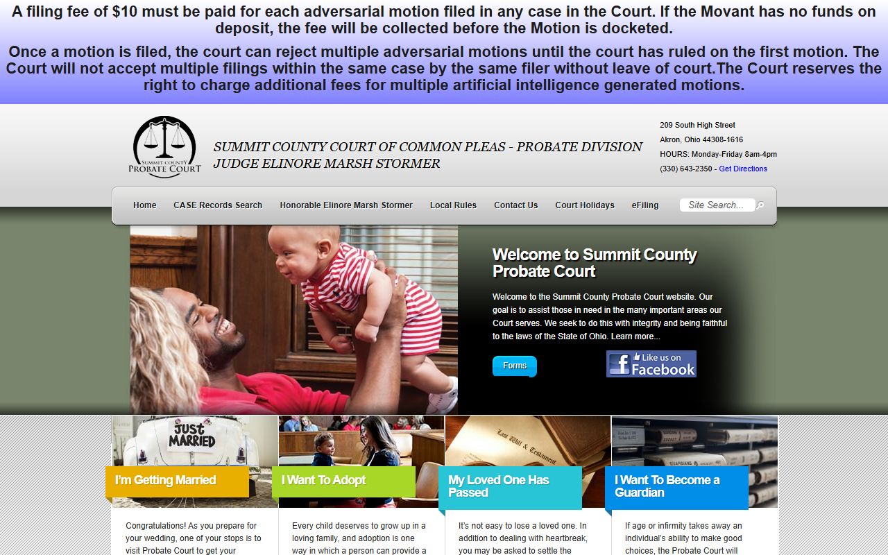 Summit County Probate Court site for marriage and estate records