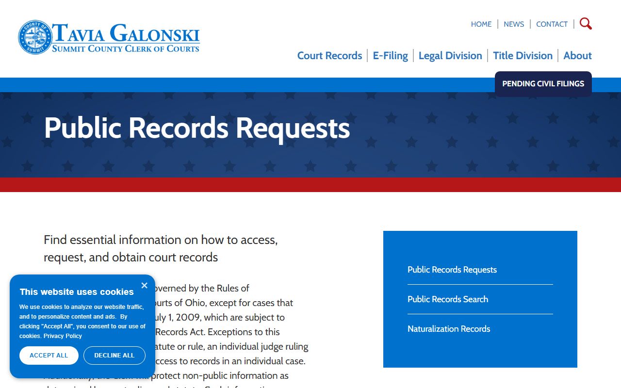 Summit County Clerk of Courts public records request instructions for court records