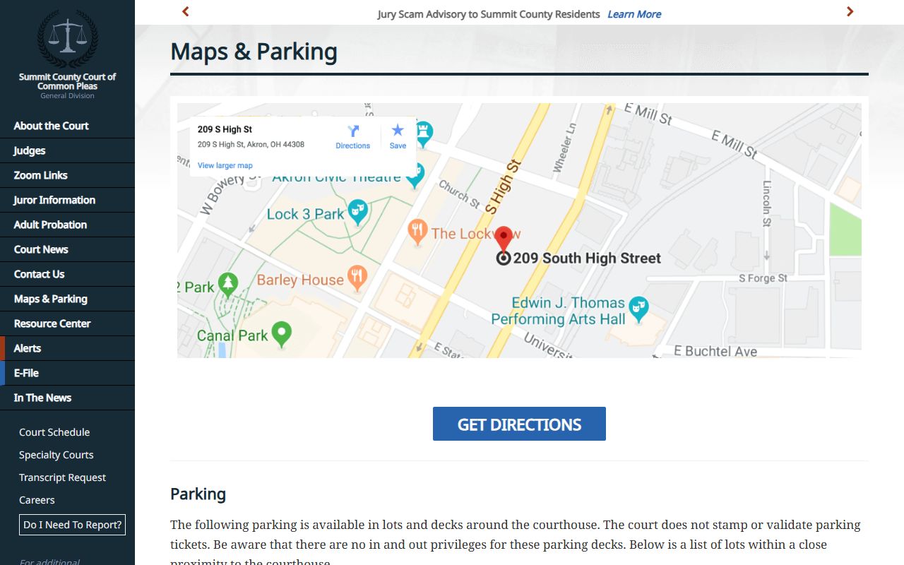 Summit County courthouse maps and parking page for docket and hearing visits