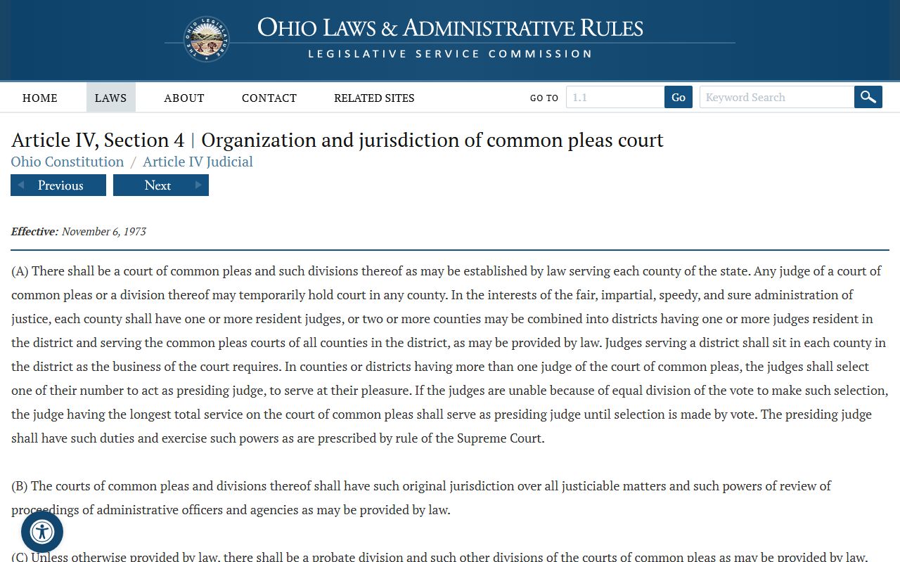 Ohio Constitution provision behind Summit County court records and common pleas divisions
