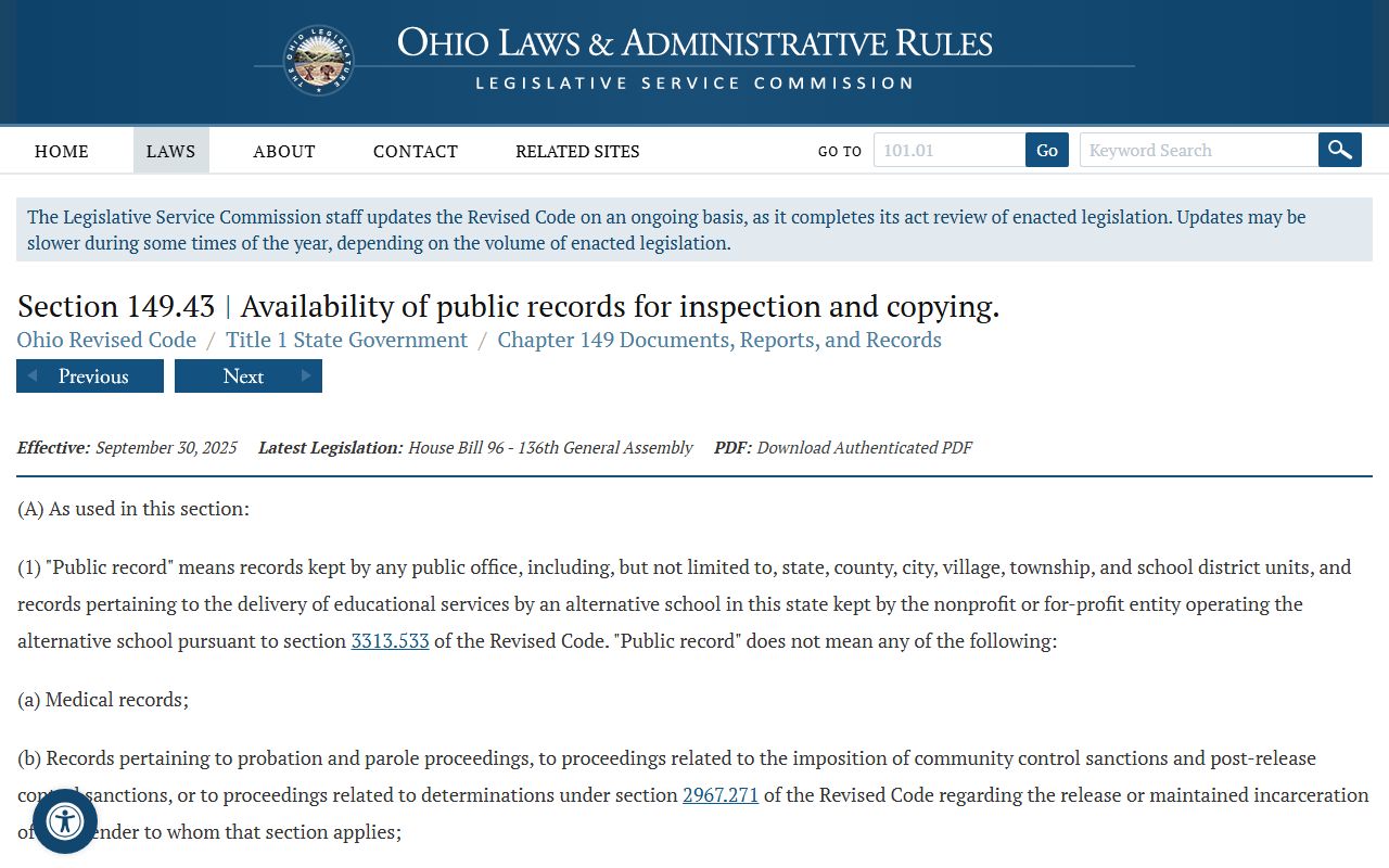 Ohio Public Records Act statute governing Summit County court records access