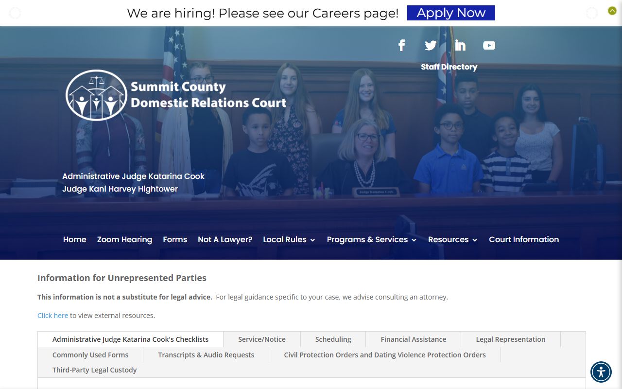 Summit County Domestic Relations Court self-help page for unrepresented parties