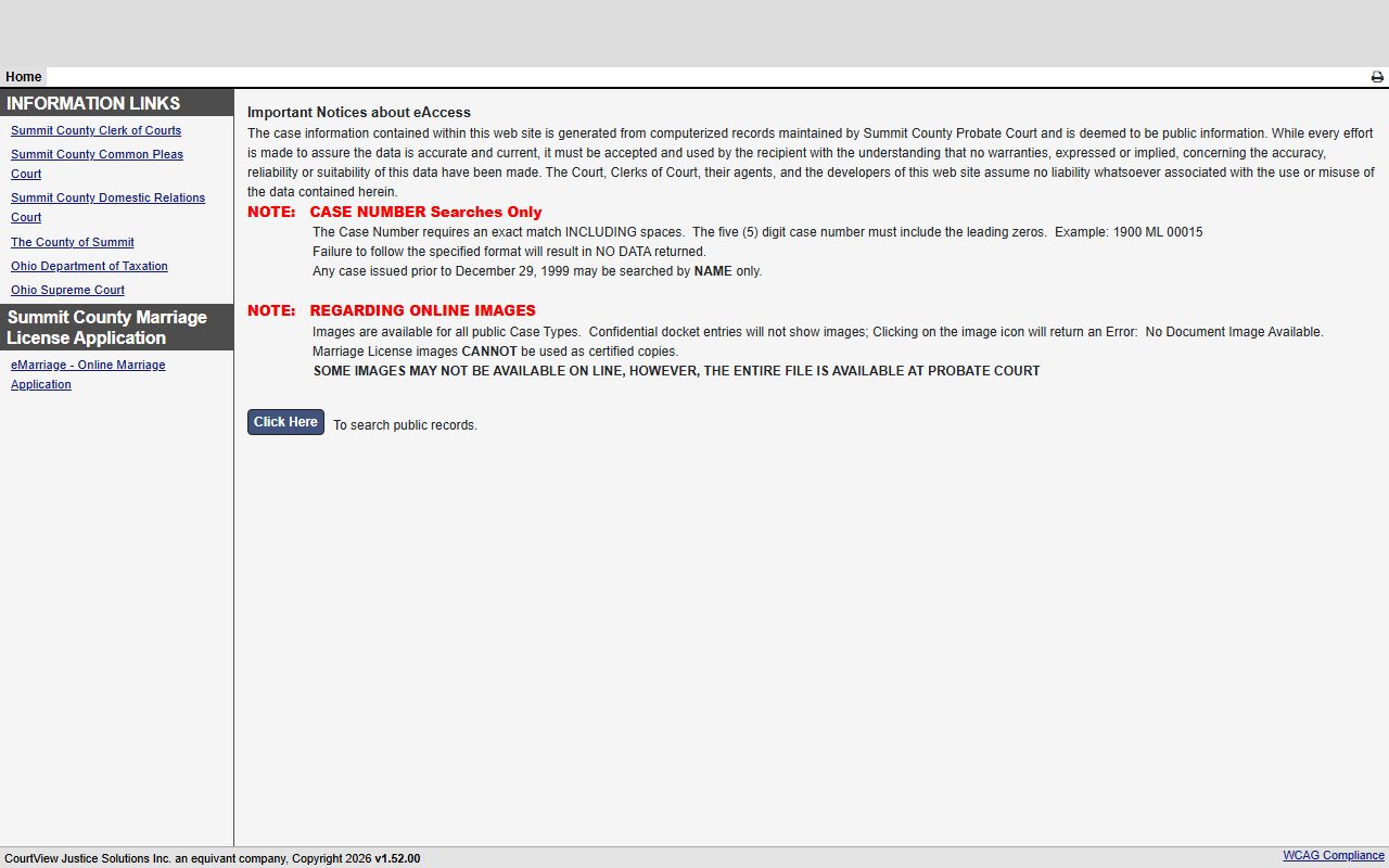 Summit County probate records eServices search portal landing page