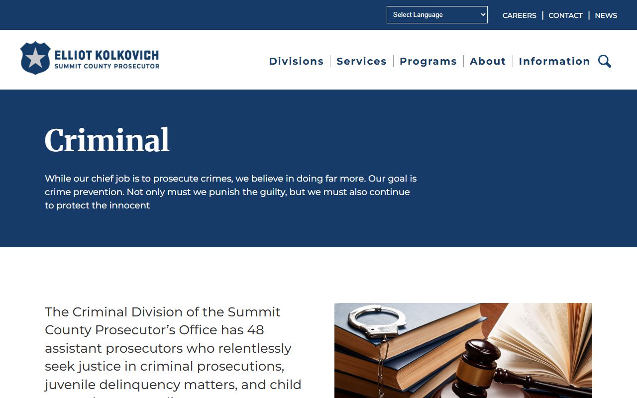 Summit County Prosecutor Criminal Division page for felony records and case information