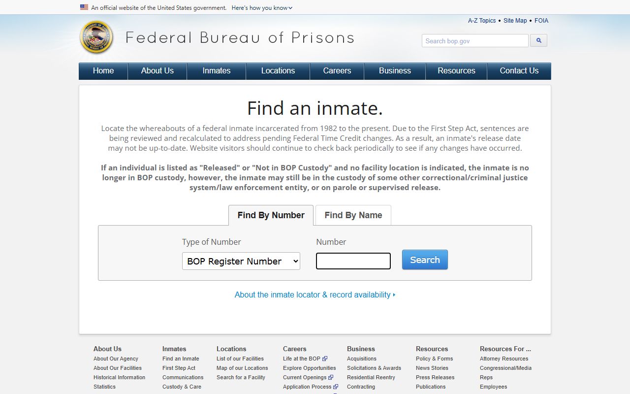 Federal Bureau of Prisons inmate locator for Summit County released inmates in federal custody