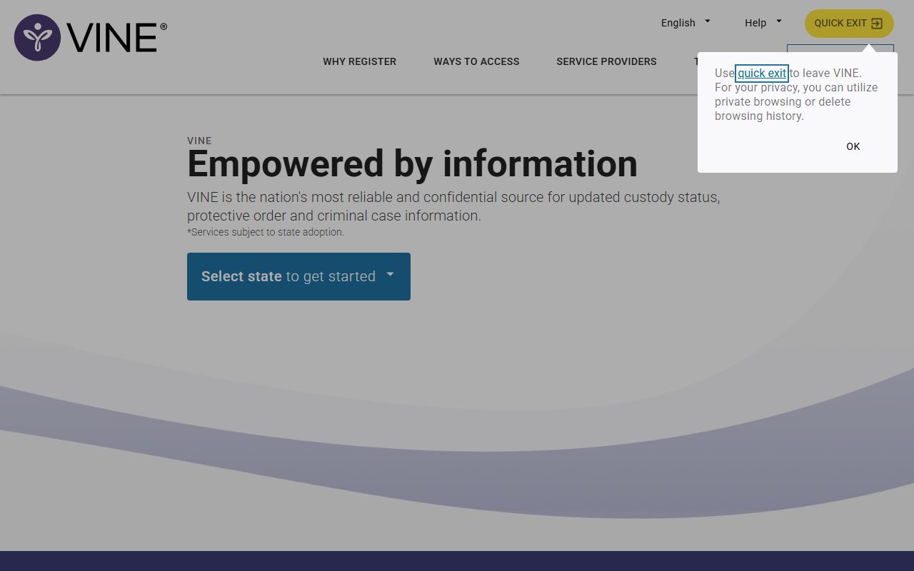 VINELink custody status and release notification portal used for Summit County released inmate alerts