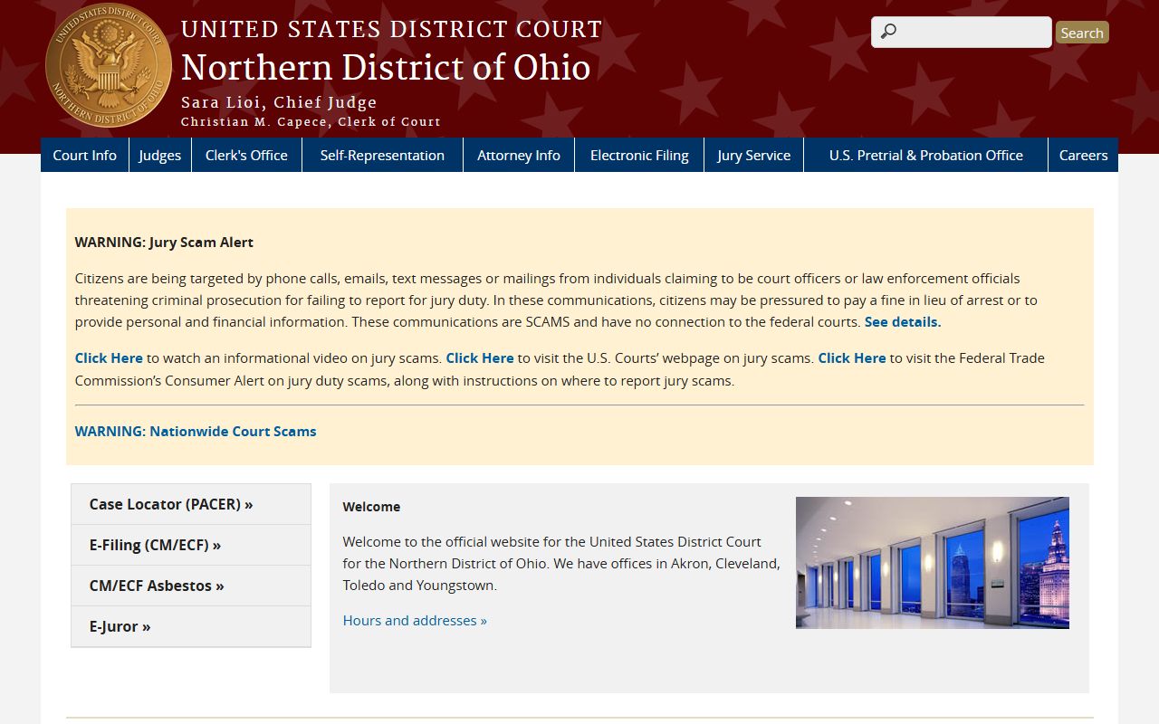 Northern District of Ohio site for Summit County traffic cases on federal land